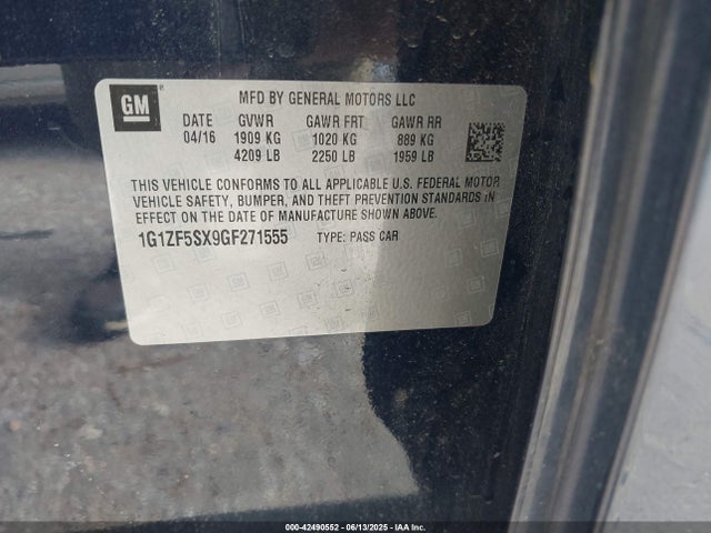 1G1ZF5SX9GF271555 Chevrolet ltg - sidi, alum dohc, vvt, dcvcp turbo, e0-e100, alum
