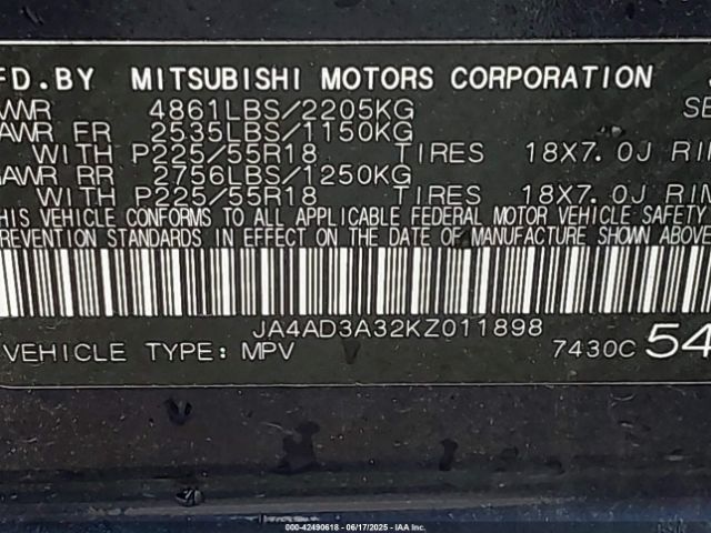 2019 MITSUBISHI OUTLANDER JA4AD3A32KZ011898 Photo 8