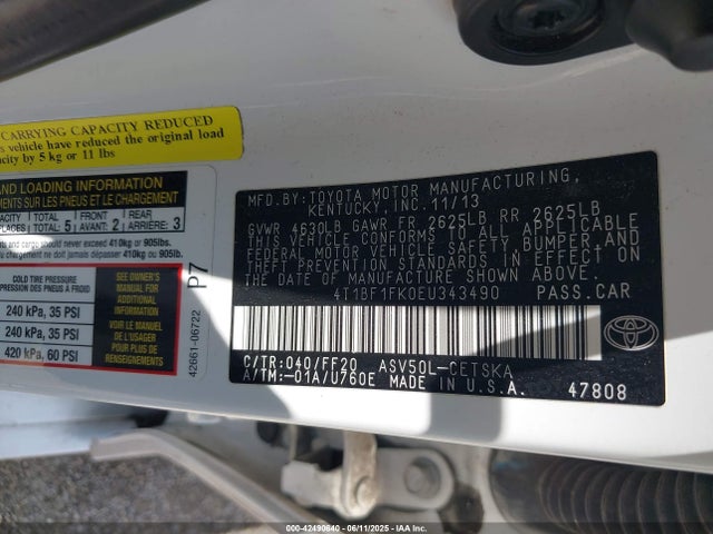4T1BF1FK0EU343490 Toyota 2ar-fe