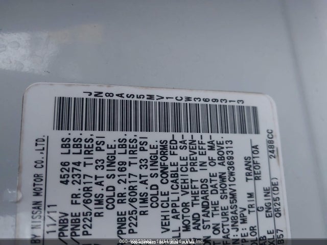 42490683 :رقم المزاد ، JN8AS5MV1CW369313 vin ، 2012 Nissan Rogue Sv مزاد بيع