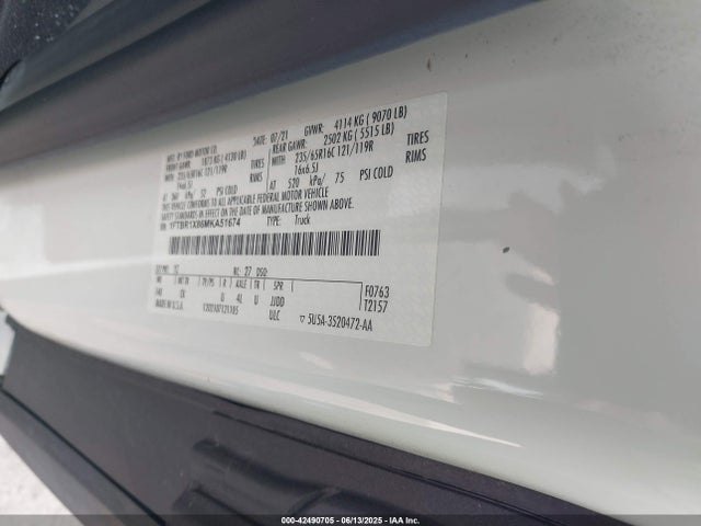 Ford 3.5l v6 cyclone 2021 1FTBR1X86MKA51674 Image 9