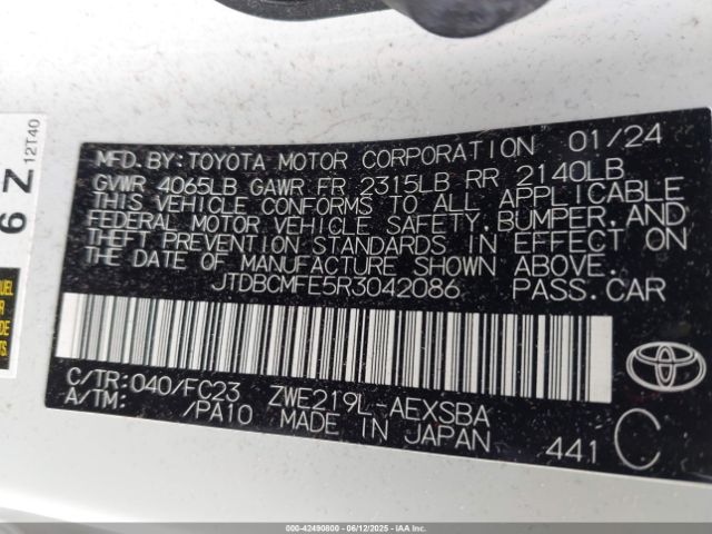 JTDBCMFE5R3042086 Toyota 2zr-fxe