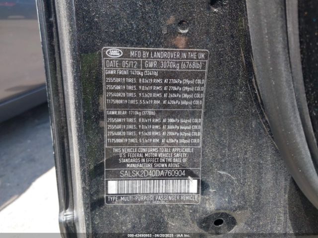 2013 LAND ROVER RANGE ROVER SPORT SALSK2D40DA760904 Photo 8
