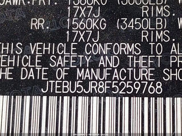 2015 TOYOTA 4RUNNER JTEBU5JR8F5259768 Photo 8