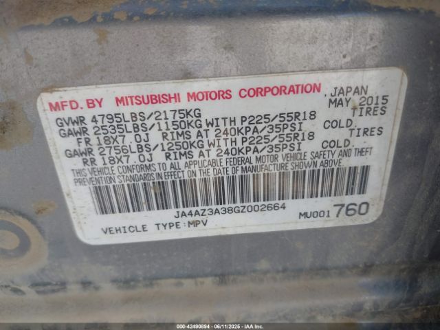 2016 MITSUBISHI OUTLANDER JA4AZ3A38GZ002664 Photo 8