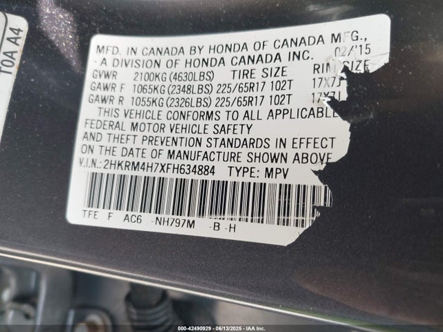 Honda k24w9 2015 2HKRM4H7XFH634884 Image 9