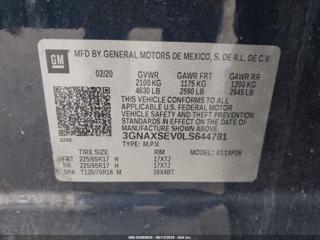 2020 CHEVROLET EQUINOX 3GNAXSEV0LS644781 Photo 8
