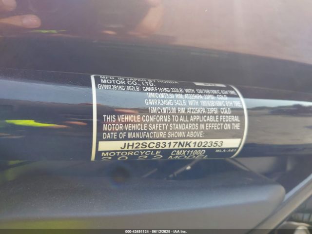 2022 HONDA CMX1100 JH2SC8317NK102353 Photo 9