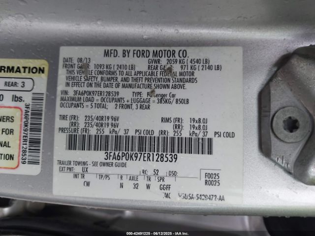3FA6P0K97ER128539 Ford Fusion Titanium