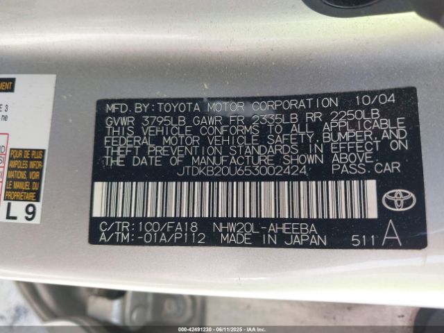 2005 TOYOTA PRIUS JTDKB20U653002424 Photo 8