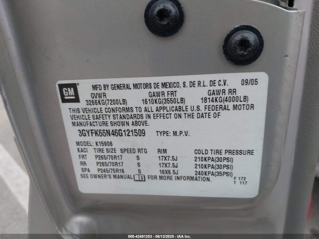 2006 CADILLAC ESCALADE ESV 3GYFK66N46G121509 Photo 8