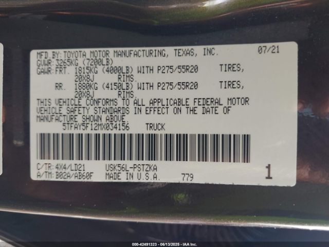 2021 TOYOTA TUNDRA 5TFAY5F12MX034156 Photo 8