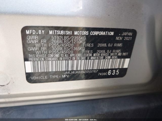 2022 MITSUBISHI OUTLANDER JA4J4UA8XNZ055167 Photo 8