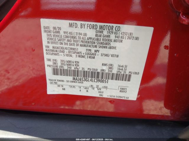 2020 FORD ECOSPORT MAJ6S3GL4LC390051 Photo 8