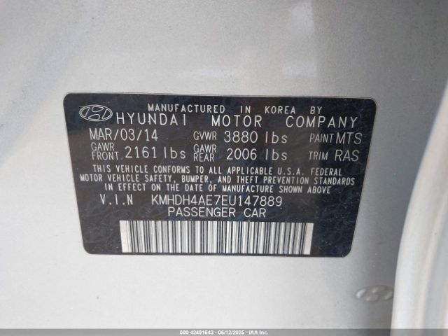 KMHDH4AE7EU147889 Hyundai dohc mpi nu