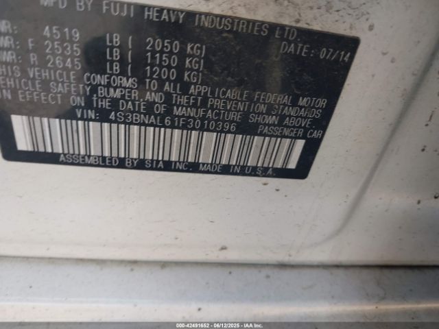 4S3BNAL61F3010396 Subaru 2.5l u5