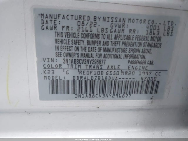 3N1AB8CV3NY296877 Nissan 2022
