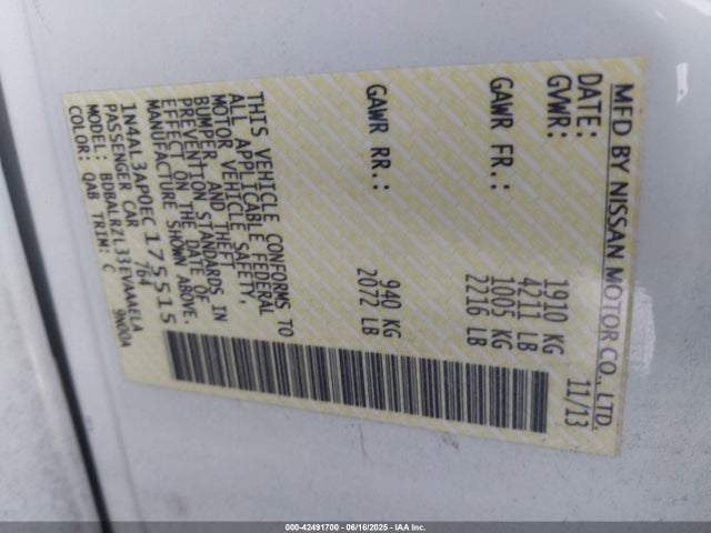 Nissan Altima 2014 1N4AL3AP0EC175515 Image 9