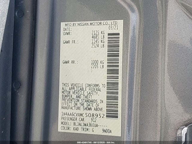 Nissan Maxima Sv Xtronic Cvt 2021 1N4AA6CVXMC508952 Image 9