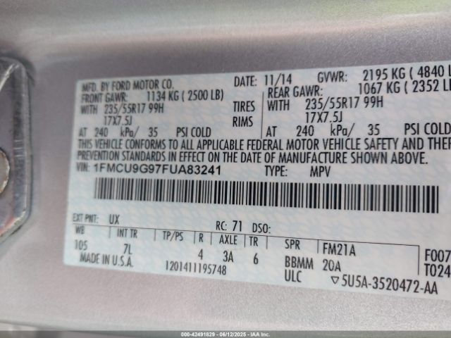 2015 FORD ESCAPE 1FMCU9G97FUA83241 Photo 8
