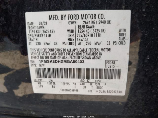 2021 FORD EXPLORER 1FMSK8DHXMGA80403 Photo 8