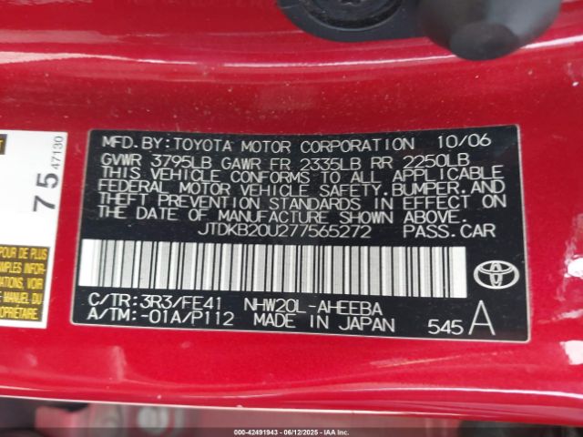 2007 TOYOTA PRIUS JTDKB20U277565272 Photo 8