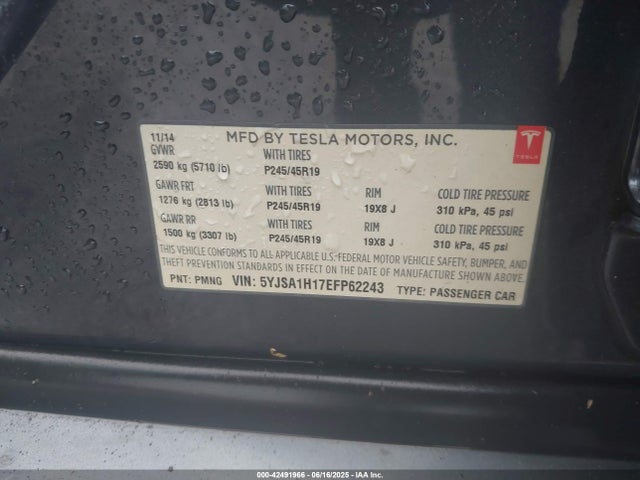 2014 TESLA MODEL S 5YJSA1H17EFP62243 Photo 8