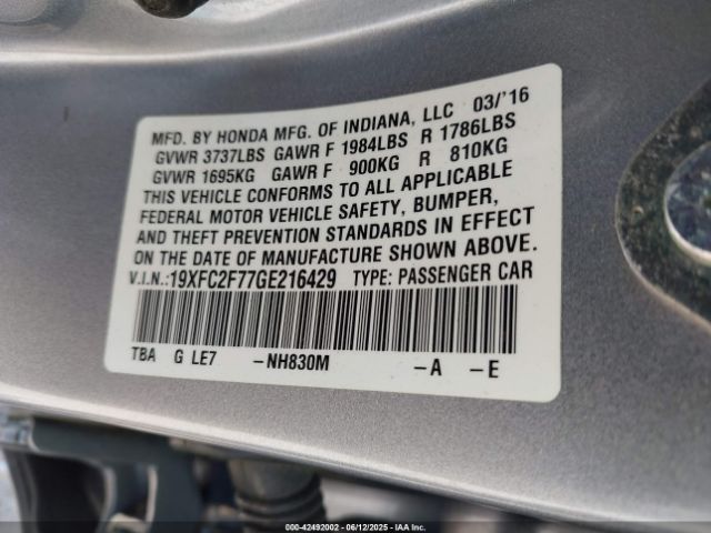 19XFC2F77GE216429 Honda k20c2