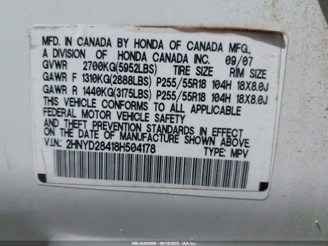2008 ACURA MDX 2HNYD28418H504178 Photo 8