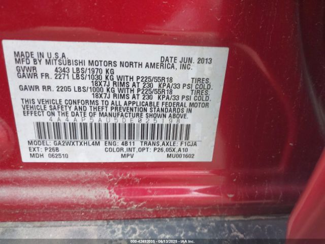 2013 MITSUBISHI OUTLANDER SPORT 4A4AP5AU5DE025198 Photo 8
