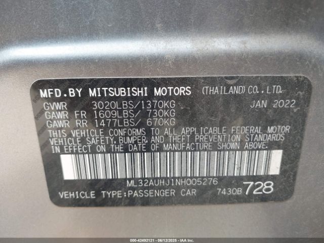 2022 MITSUBISHI MIRAGE ML32AUHJ1NH005276 Photo 8