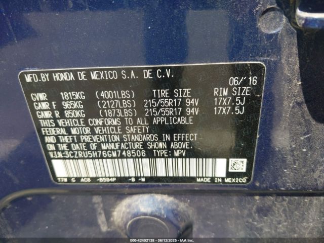 3CZRU5H76GM748506 Honda r18z9