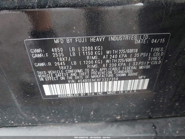 4S4BSENC8F3327350 Subaru 3.6l u4