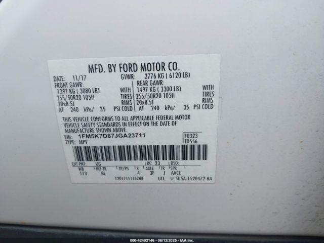 2018 FORD EXPLORER 1FM5K7D87JGA23711 Photo 8