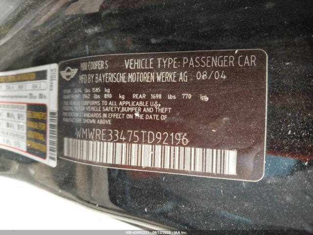 2005 MINI COOPER S WMWRE33475TD92196 Photo 8