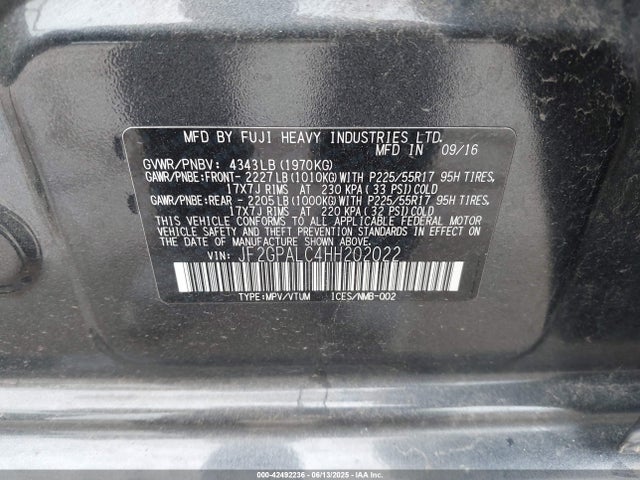 JF2GPALC4HH202022 Subaru naturally aspirated