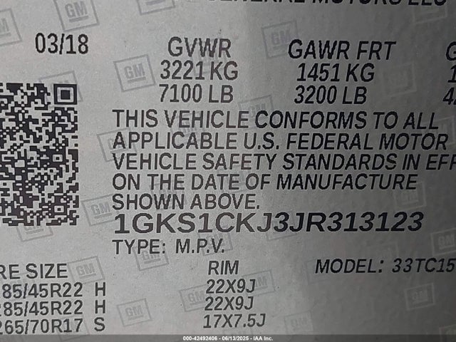 1GKS1CKJ3JR313123 GMC l86 - spark ignited direct injection, variable valve timing, afm, e85max, alum