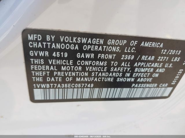 2014 VOLKSWAGEN PASSAT 1VWBT7A35EC057749 Photo 8