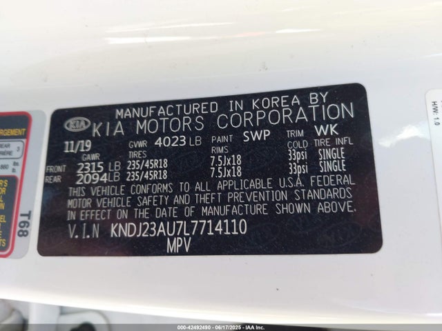 KNDJ23AU7L7714110 KIA mpi nu