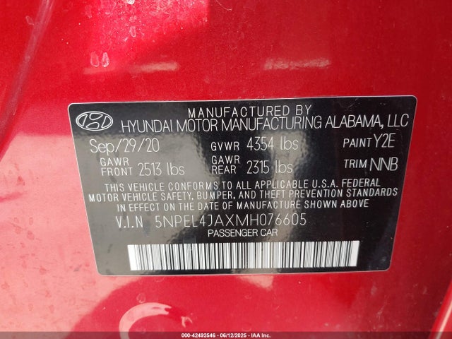 5NPEL4JAXMH076605 Hyundai gdi theta iii