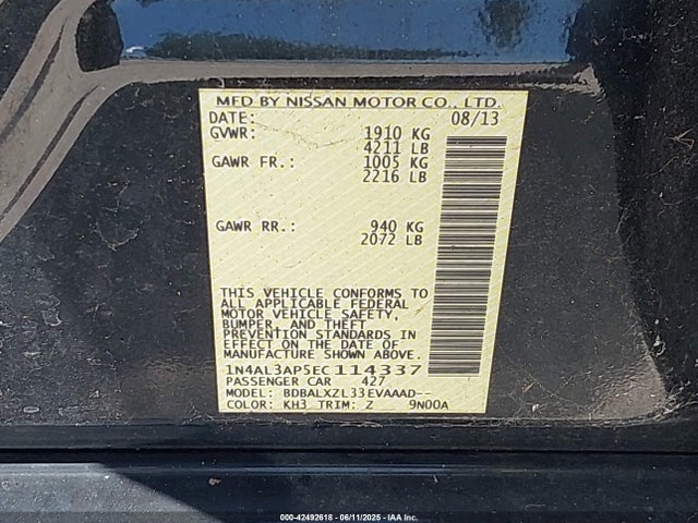 1N4AL3AP5EC114337 Nissan Altima 2.5 Sl