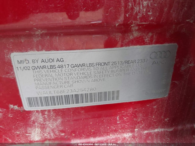 2003 AUDI A4 WAULT68E23A254280 Photo 8