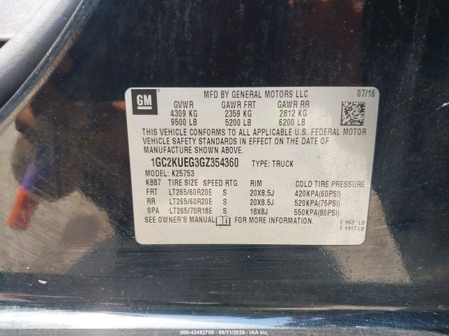 1GC2KUEG3GZ354360 Chevrolet Silverado 2500hd Wt