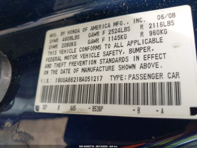 2008 ACURA TL 19UUA66218A051217 Photo 8