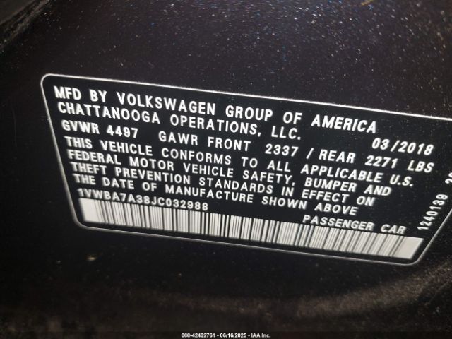 2018 VOLKSWAGEN PASSAT 1VWBA7A38JC032988 Photo 8