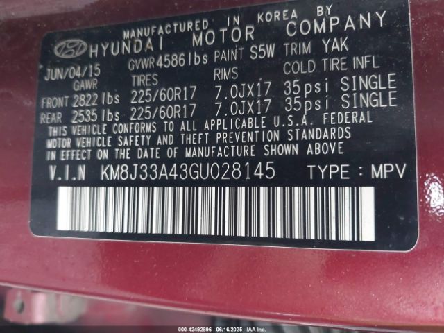 2016 HYUNDAI TUCSON KM8J33A43GU028145 Photo 8