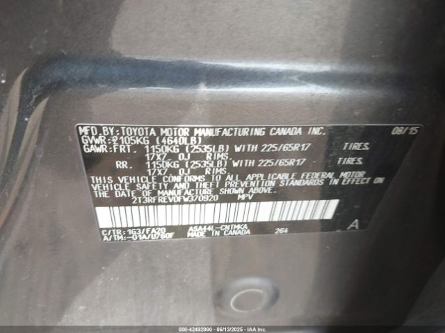 2015 TOYOTA RAV4 2T3RFREV0FW370920 Photo 8