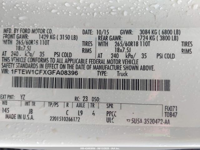 2016 FORD F-150 1FTEW1CFXGFA08396 Photo 8