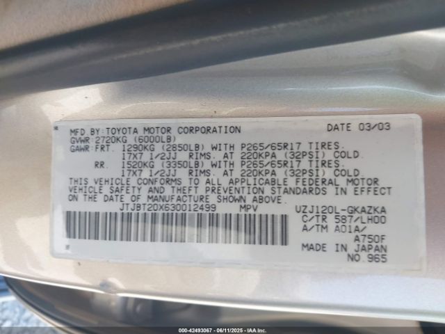 2003 LEXUS GX 470 JTJBT20X630012499 Photo 8