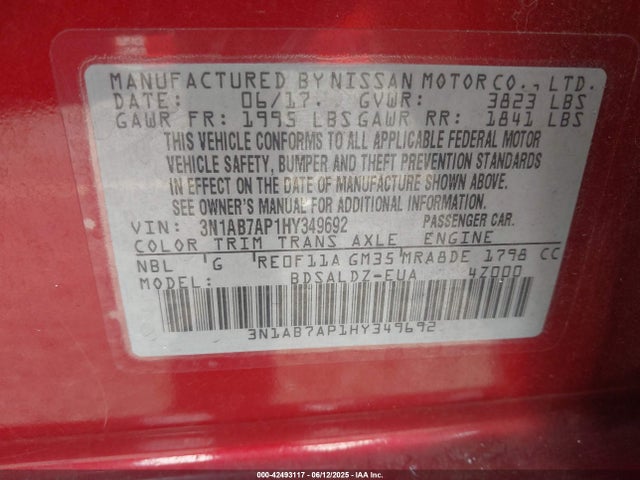 Nissan Sentra 2017 3N1AB7AP1HY349692 Image 9
